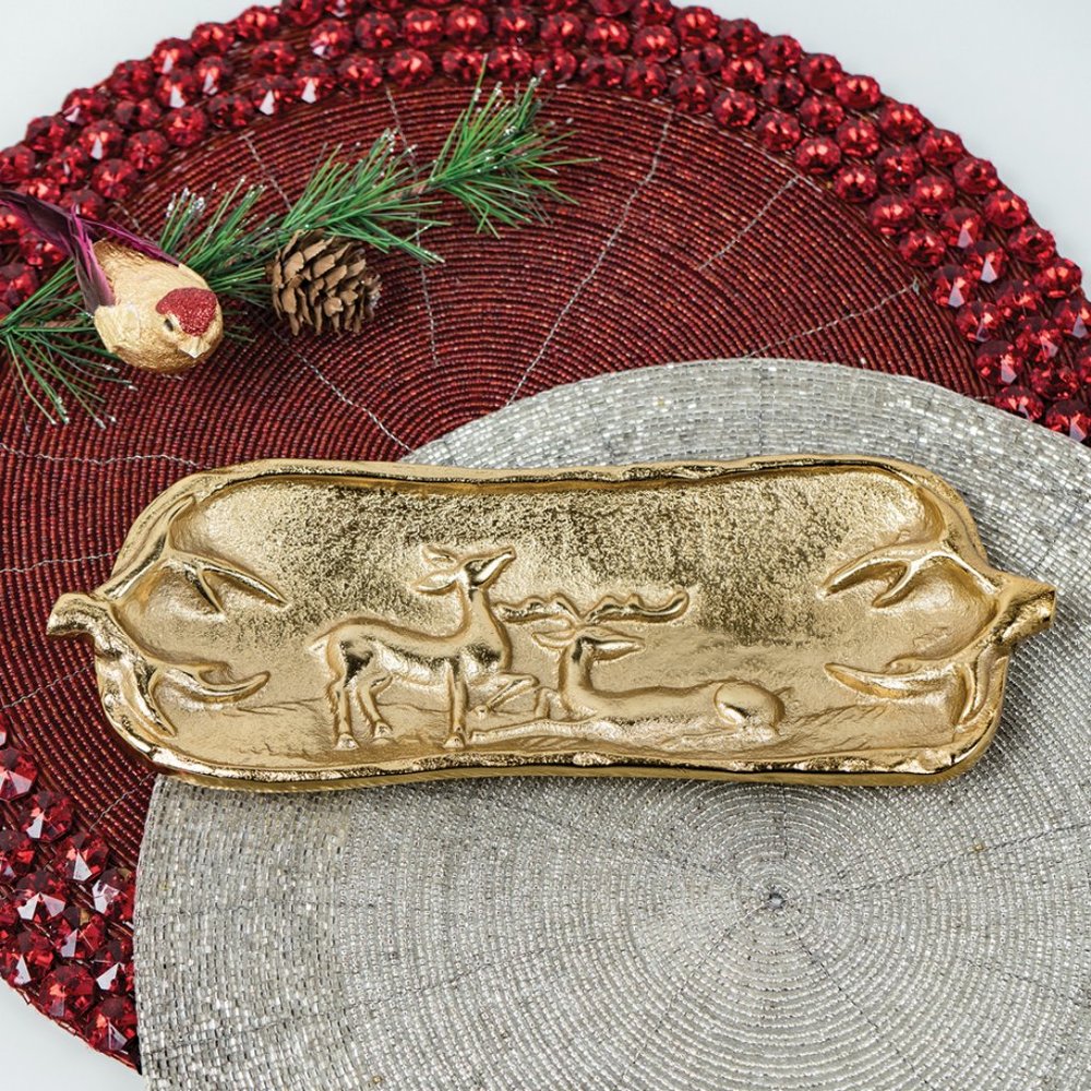 Rectangle Gold Tray With Deer Design